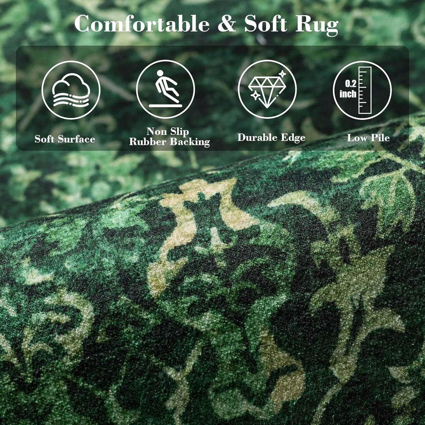 Dark Green 3x12 Runner Rug for Hallways Bed Side Kitchen, Boho Washable Distressed Low-Pile Floor Entryway Long Bathroom Mat, Non-Slip Laundry Room Front Carpet Green 36x144 Inch