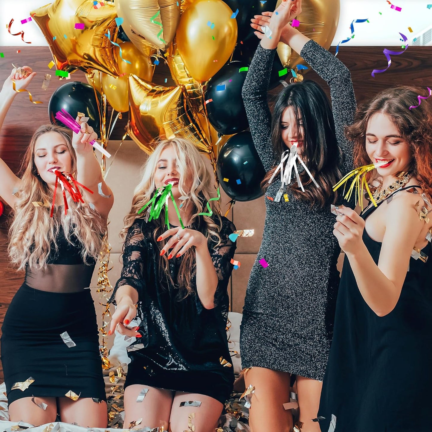 24 Pcs Glitter Noise Makers Metallic Fringed Party Blower for Adults Birthday Graduation New Years Party Favors Supplies (Colorful)