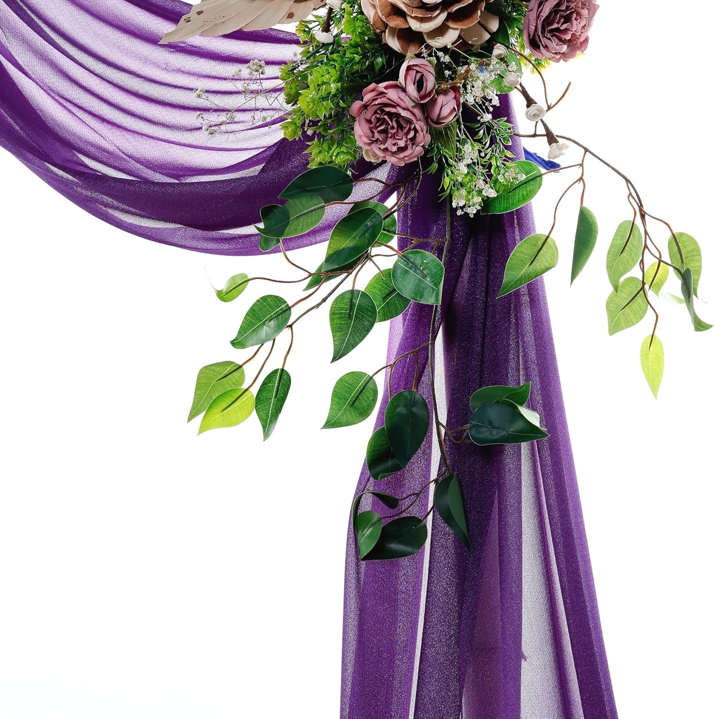 VDS Pack of 1 Panel (30 Inch X 50 Feet) Wedding Arch Draping Fabric Sheer Chiffon Fabric Drapery for Wedding Ceremony Reception Swag Backdrop Canopy Chuppah ARBO Altars Decoration (Purple)