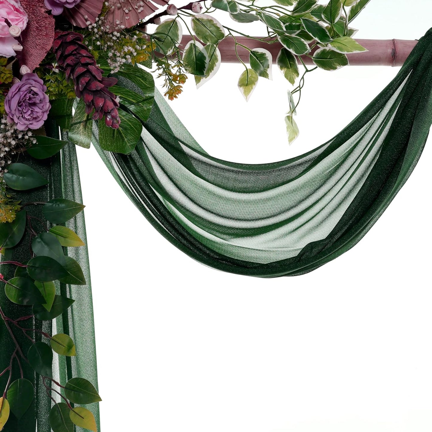 VDS Pack of 2 Panel (30 Inch X 100 Feet) Wedding Arch Draping Fabric Sheer Chiffon Fabric Drapery for Wedding Ceremony Reception Swag Backdrop Canopy Chuppah ARBO Altars Decoration (Hunter Green)