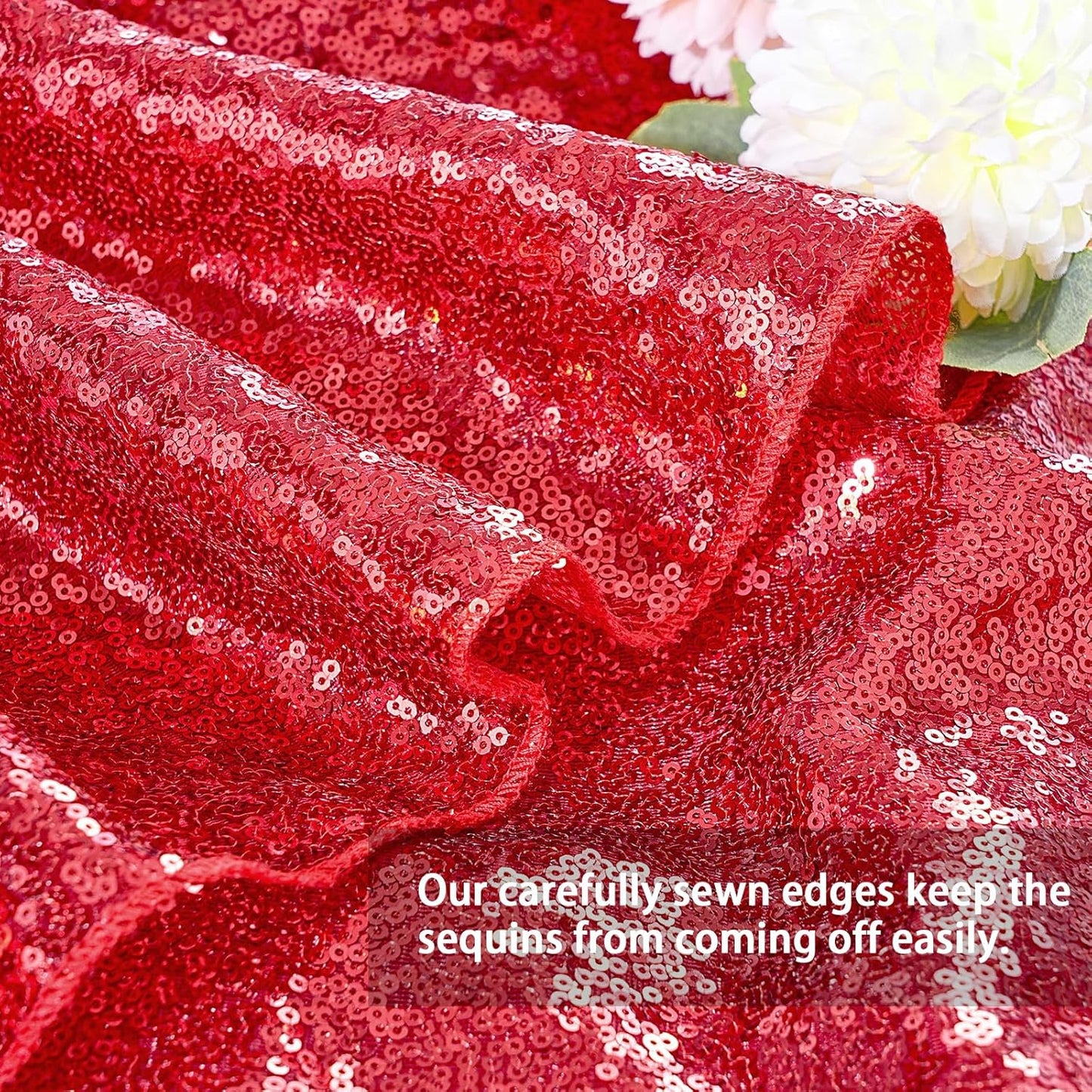 QueenDream Sparkly Sequin Tablecloth - Red Table Cloth 50x80 Inches Rectangle Table Overlay Fabric for Birthday Parties Baby Shower Decoration