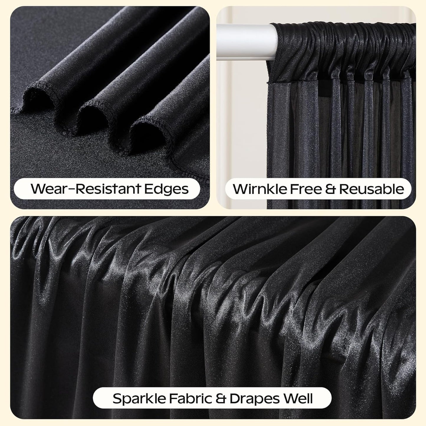 Black Glitter Backdrop Curtain for Parties Wedding,10Ft x 10Ft Satin Shimmer Photo Backdrop,Non-Wrinkle Sparkle Drapes for Backdrop,Back Drop for Photography, Birthdays,Weddings,Prom
