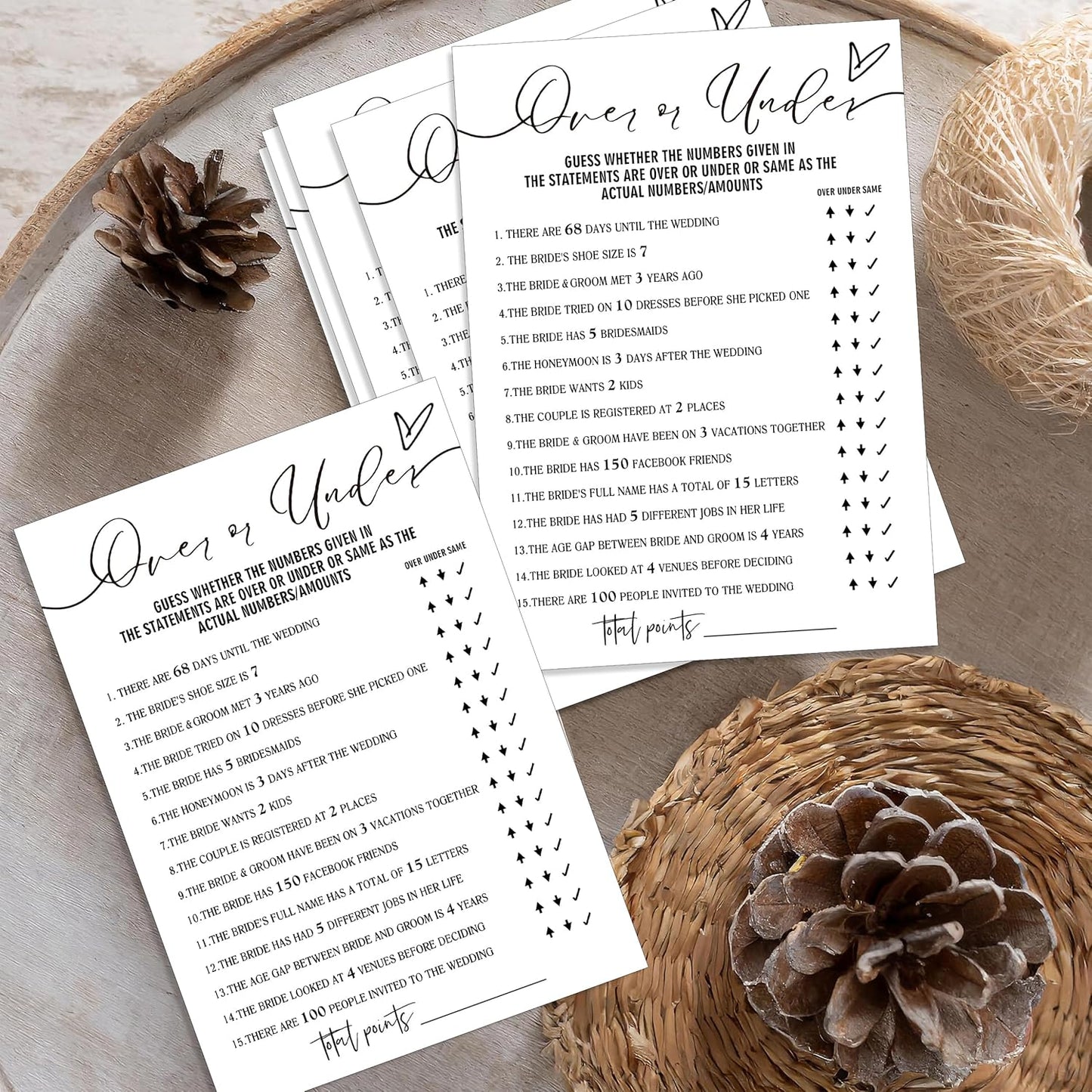 Fun Bridal Shower Games Set 25 Wedding Games Cards, Wedding Game for Reception 25 Guest Cards (5 × 7 Inch), Minimalist White Newlywed Party Supplies - A13