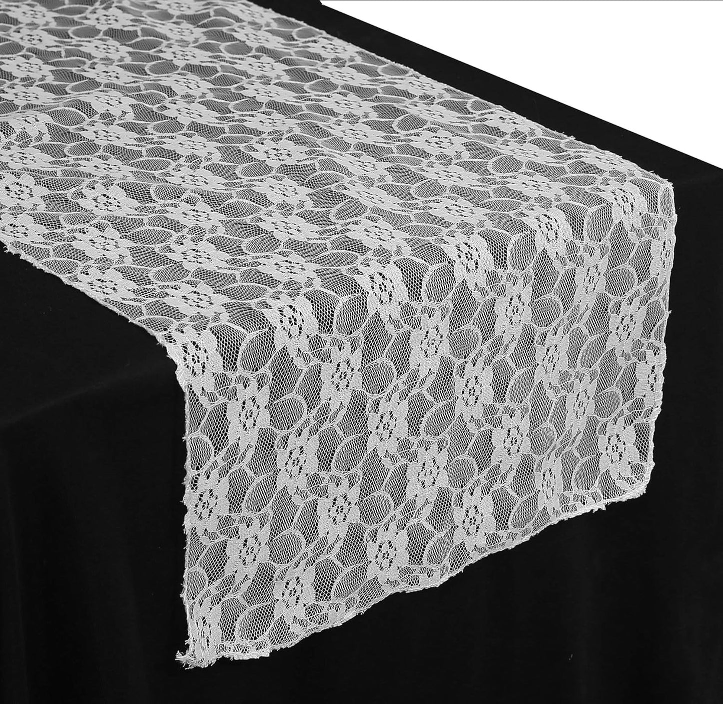 MDS Pack of 25 Wedding 12 x 108 inches Lace Table Runner for Wedding, Decorations for Birthday Parties, Banquets, Graduations, Engagements, and Runners fit Rectangle, Round Table- White