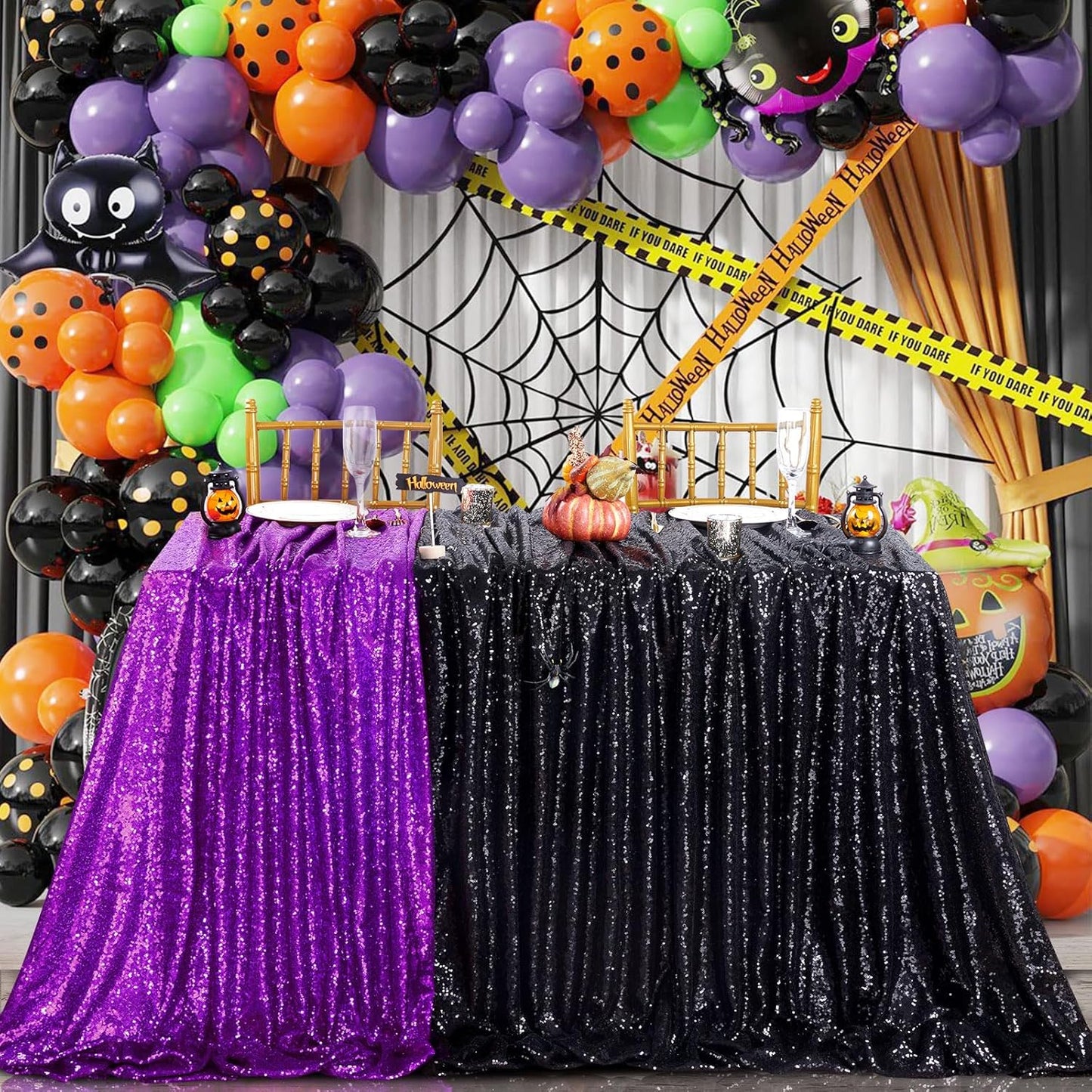 QueenDream Black Party Decorations Sequin Tablecloth: Glitter Overlay 90x90 Inch Table Drapes for Banquet Wedding Theme Party Planners