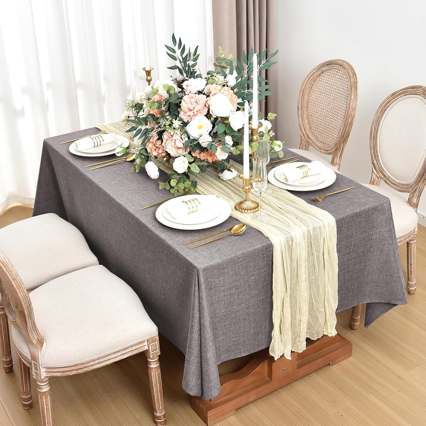 Fitable Faux Linen Tablecloths for Rectangle Tables: Water & Stain Resistant Farmhouse Table Cloth, Washable Burlap Textured Table Covers for Kitchen Dining Party(2 Pack, 60x120 Inch, Stone)