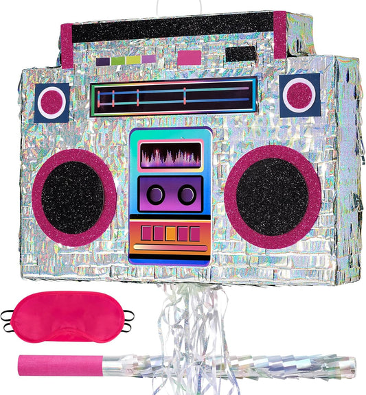 WERNNSAI Music Player Piñata - 80s and 90s Theme Party Decorations Piñata Bundle with Blindfold and Bat Music Piñata for Adults Kids Birthday Hip Hop Theme Party(12.5" x 16.5" x 3")