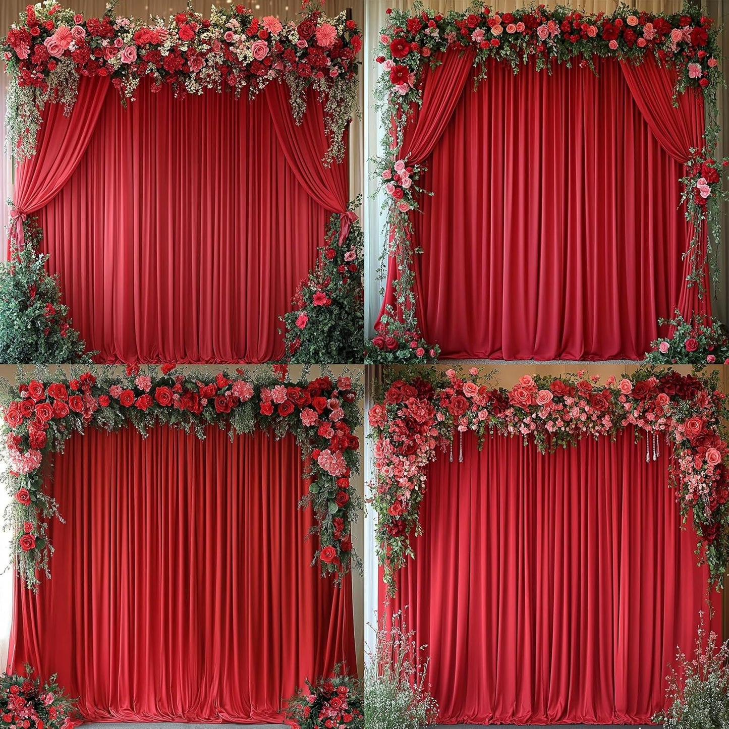 Outpain 30 ft x 8 ft Red Backdrop Curtain Panels, 6 Panels 5 ft x 8 ft Wrinkle Free Polyester Photography Backdrop Drapes, Wedding Party Home Decoration Supplies