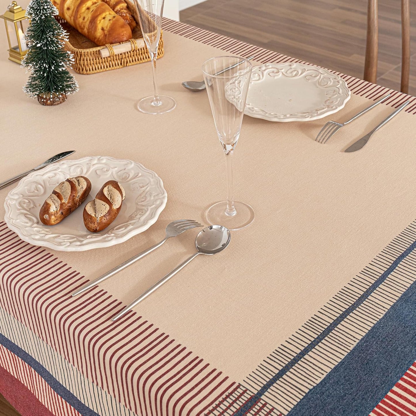 MYSKY HOME Cotton Table Cloth, Rustic Striped Fall Tablecloth, Farmhouse Table Cloth Waterproof Wrinkle Free Halloween Tablecloth Washable for Rectangle/Oblong, 55''x86'', Red