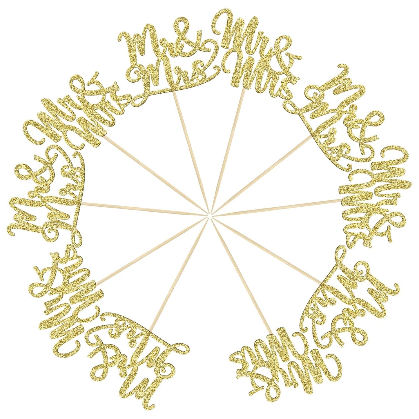 Gyufise 36Pcs Mr & Mrs Cupcake Toppers Love Mr Mrs Cupcake Picks Gold Glitter Wedding Cucpake Toppers Bridal Shower Cake Decorations Party Supplies