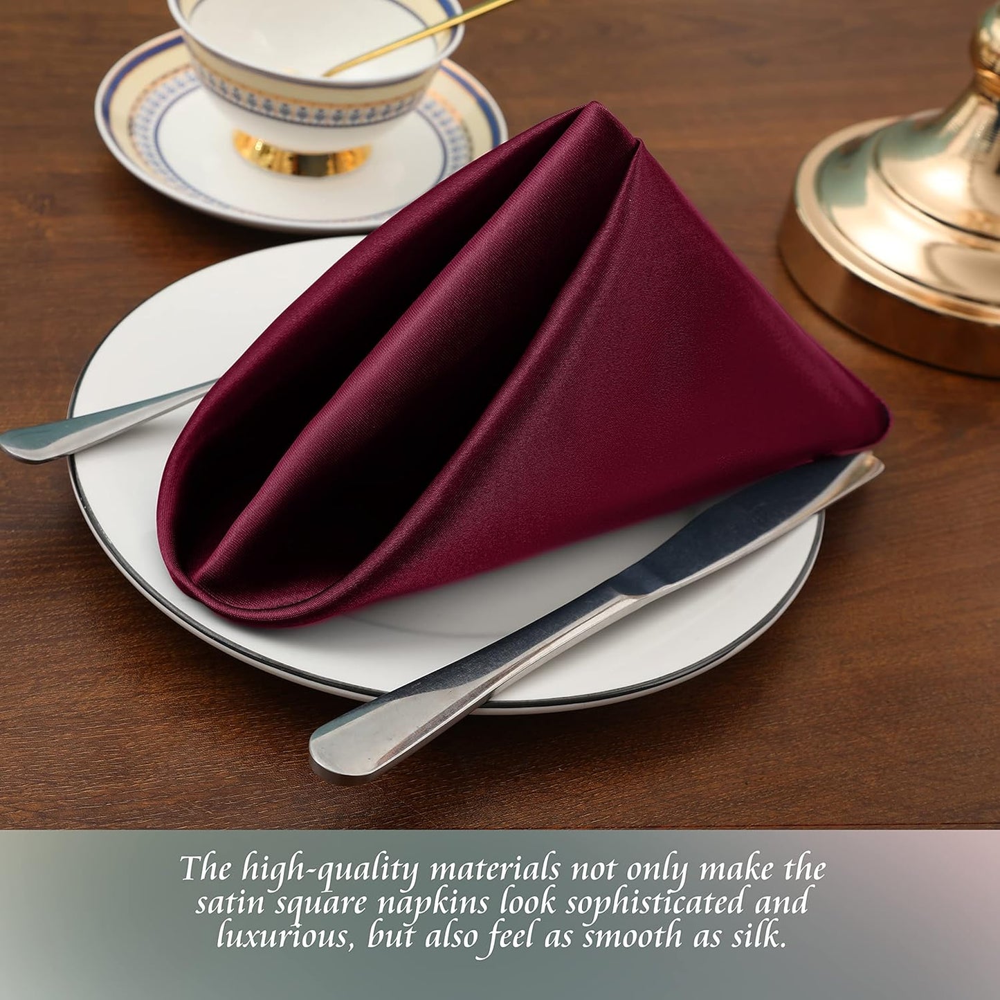 Manyshofu 60 Pieces Maroon Satin Napkins - 20x20 Inches Cloth Napkins, Square Satin Fabric Napkins Set - Elegant & Reusable Table Napkins for Wedding Dinner Party Lunch Banquet Restaurant Decoration