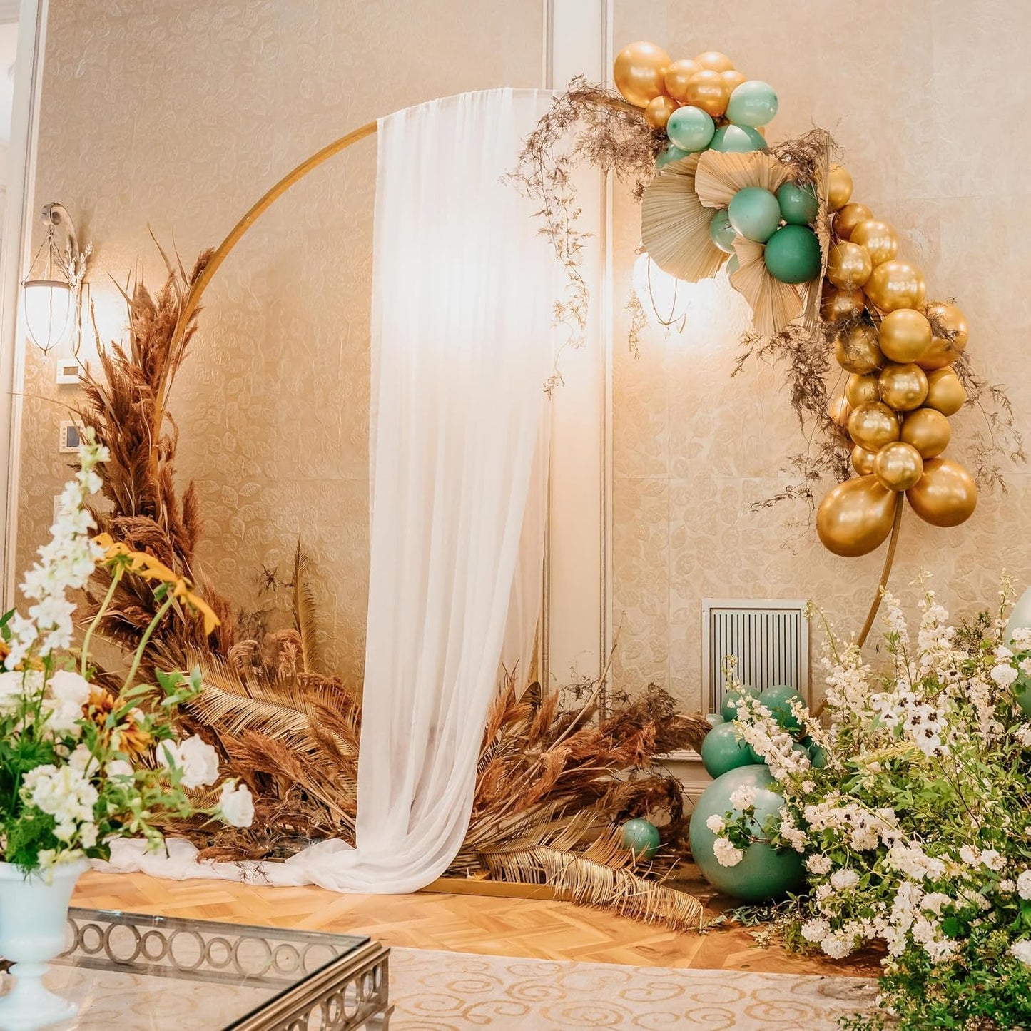 Wokceer Wedding Arch Draping Fabric 2 Panels 28.7" x 20FT White Sheer Fabric Backdrop Arch Draping for Wedding Ceremony Birthday Party Bridal Shower Decoration