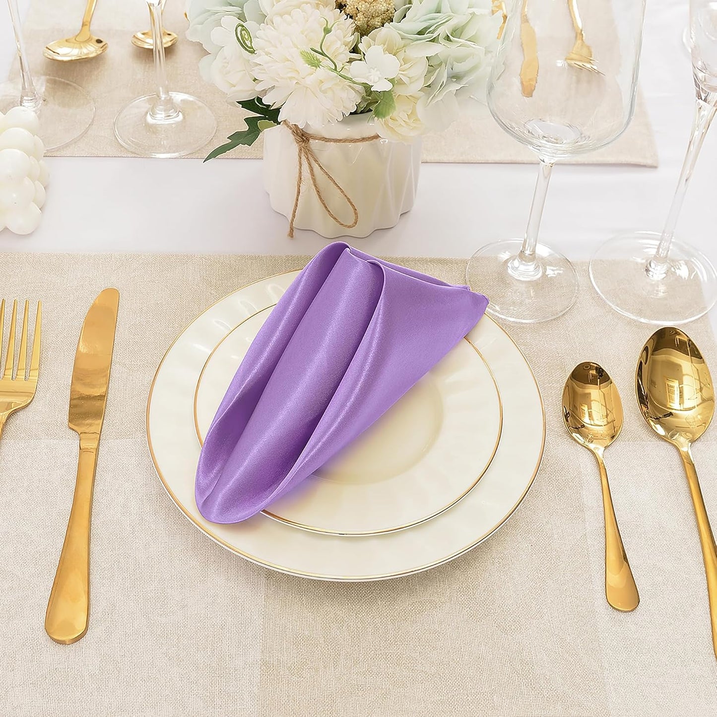 50 Pieces Lavender Satin Napkins, 17" x 17" Square Table Napkins, Silky Soft Smooth Washable Napkins for Restaurant, Weddings, Dinner, Party Decoration