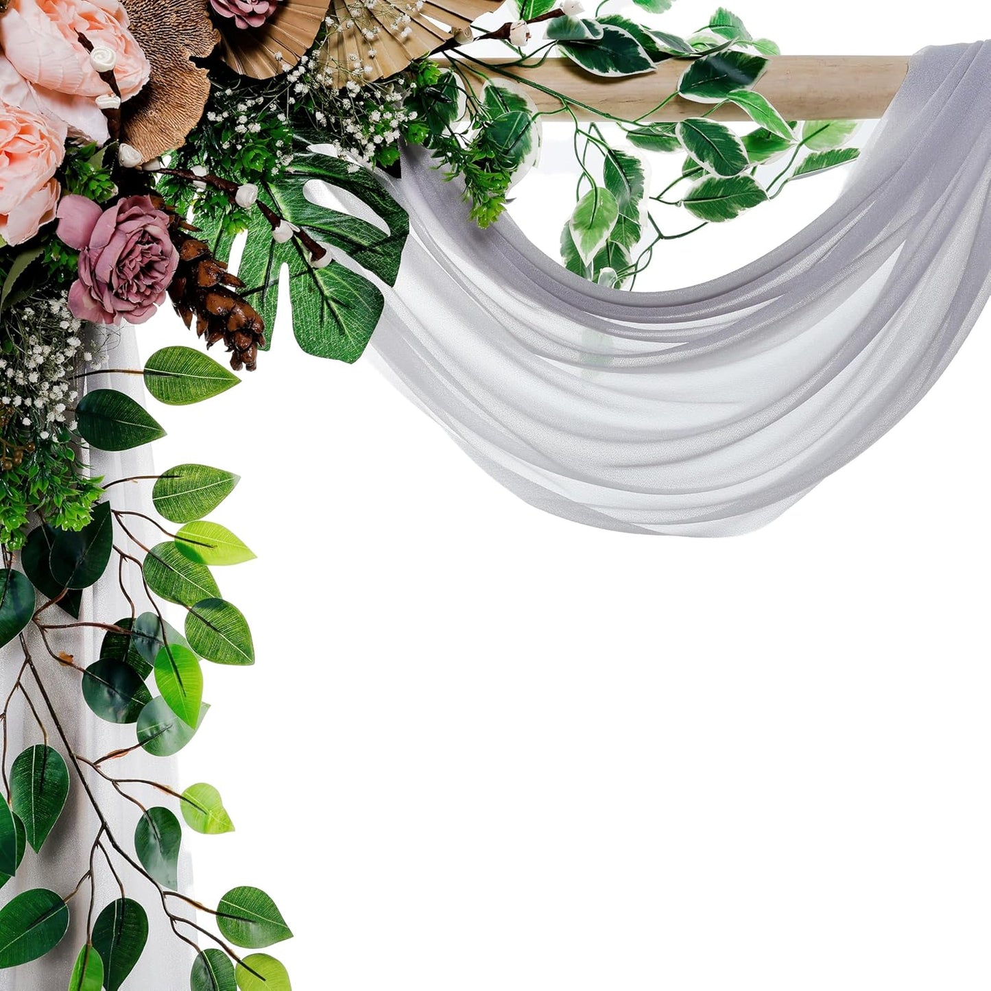 VDS Pack of 2 Panel (30 Inch X 100 Feet) Wedding Arch Draping Fabric Sheer Chiffon Fabric Drapery for Wedding Ceremony Reception Swag Backdrop Canopy Chuppah ARBO Altars Decoration (Cool Grey)