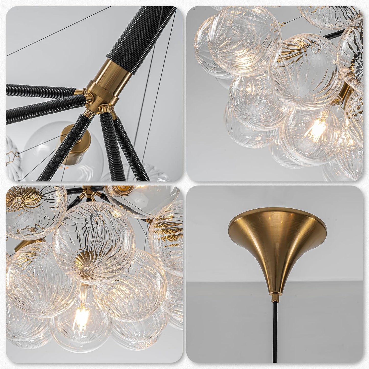 Modern Bubble Ball Swirled Glass Chandelier, Dia 24 inch Black and Clear Globe Blown Glass Small Ceiling Lights Fixture for Bedroom Study Restaurant