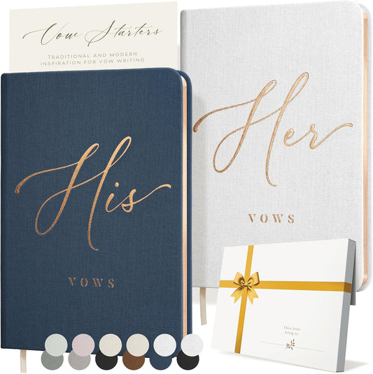 ARTESORI Vow Books His and Hers - Linen Wedding Vow Books Perfect as Bride & Groom Gifts, Wedding Registry Ideas - His & Hers Gifts Wedding Vow Book - Wedding Essentials & Accessories (White & Navy)