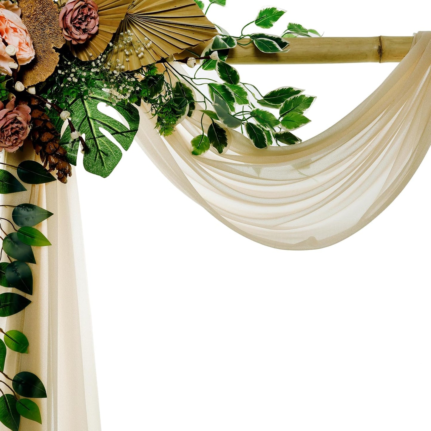 VDS Pack of 1 Panel (30 Inch X 30 Feet) Wedding Arch Draping Fabric Sheer Chiffon Fabric Drapery for Wedding Ceremony Reception Swag Backdrop Canopy Chuppah ARBO Altars Decoration (Champagne)