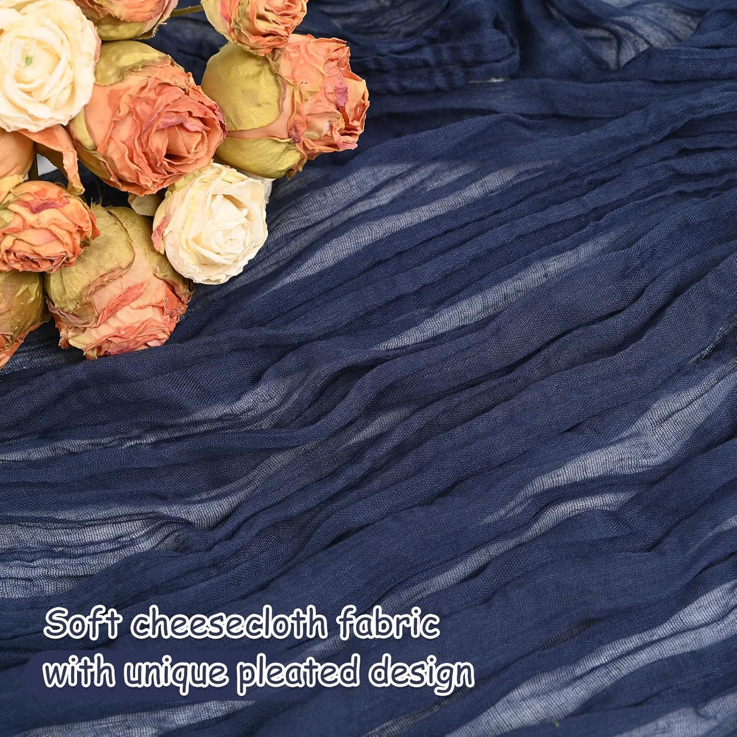 24 Pack Navy Blue Cheesecloth Table Runner 20 x 120 inch Gauze 10FT Semi Sheer Boho Fabric Cheese Cloth Table Runner for Wedding Party Birthday Baby Bridal Shower