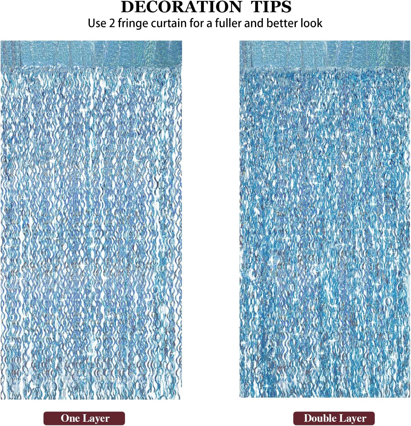 3 Pack 3.3 ft x 6.6 ft Tinsel Foil Fringe Curtain Blue - Foil Fringe Backdrop Wall Curtains for Baby Shower,Mermaid,Under The Sea,Ocean,Frozen Party Decorations
