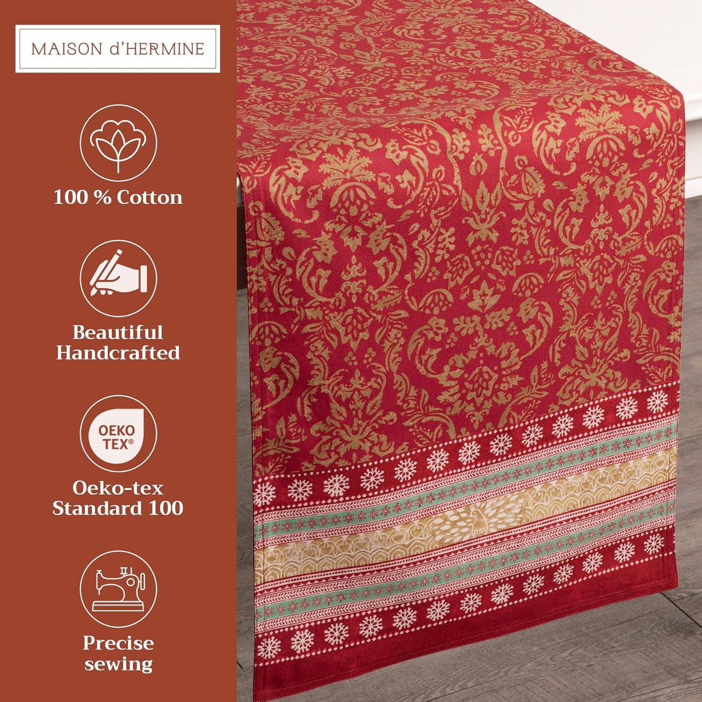 Maison d' Hermine Table Runner 100% Cotton Double Layer Table Runners 108 inches Long Decorative for Home Kitchen Dining Party Baby Shower Wedding Bridal Shower (Sofia, 14.50" x 108")