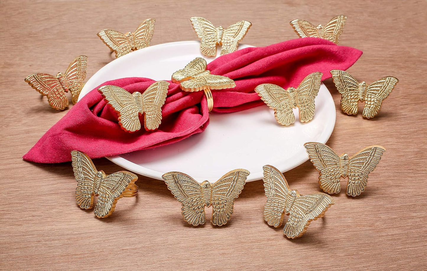 12 Pcs Gold Napkin Rings Set - Lightweight Metal Butterfly Bling Napkin Rings Guest Napkin Buckle for Wedding, Party, Gathering, Dinner, Table, Banquet, Decoration, Gifting - CLEENTABLE
