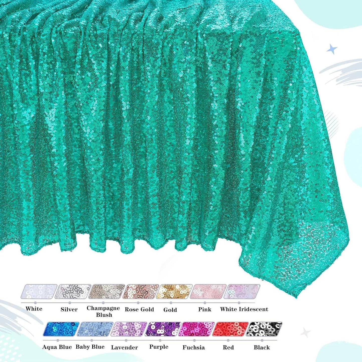 QueenDream Lake Green Tablecloth Party Decorations: Sequin Fabric Cover Drapes 60x102 Inch Tablecloth 16st Birthday Cake Table Mermaid Decor