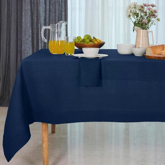 D'Moksha Homes Navy Blue Linen Tablecloth 54 x 72 Inch - 100% Pure Linen Tablecloth for Rectangle Tables - Machine Washable Table Cloth for Fall, Autumn and Halloween