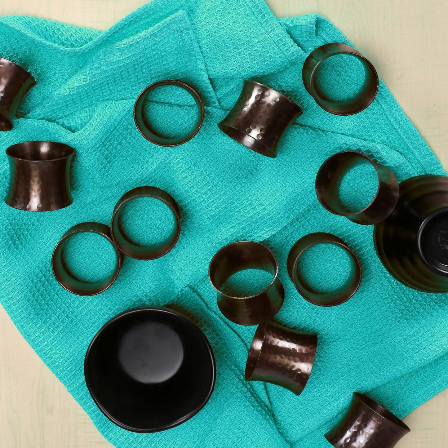 Drum Napkin Rings Set of 12 - Heavy Duty Napkin Holders, Hammered Napkin Rings Bulk for Party Decoration, Dinning Table, Everyday, Family Gatherings (Bronze) - ALPHA Living HOME