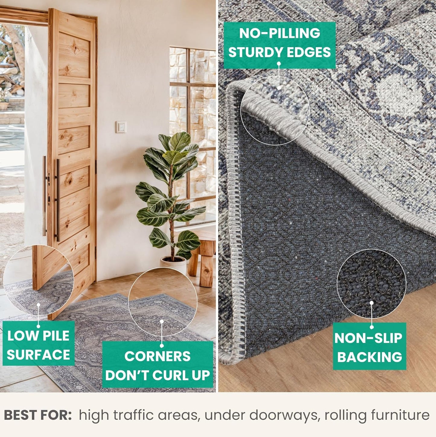 Bloom Rugs Washable Non-Slip 9' x 12' Rug - Blue/Steel Gray/Beige Traditional Medallion Area Rug for Living Room, Bedroom, Dining Room, and Kitchen - Exact Size: 9' x 12'