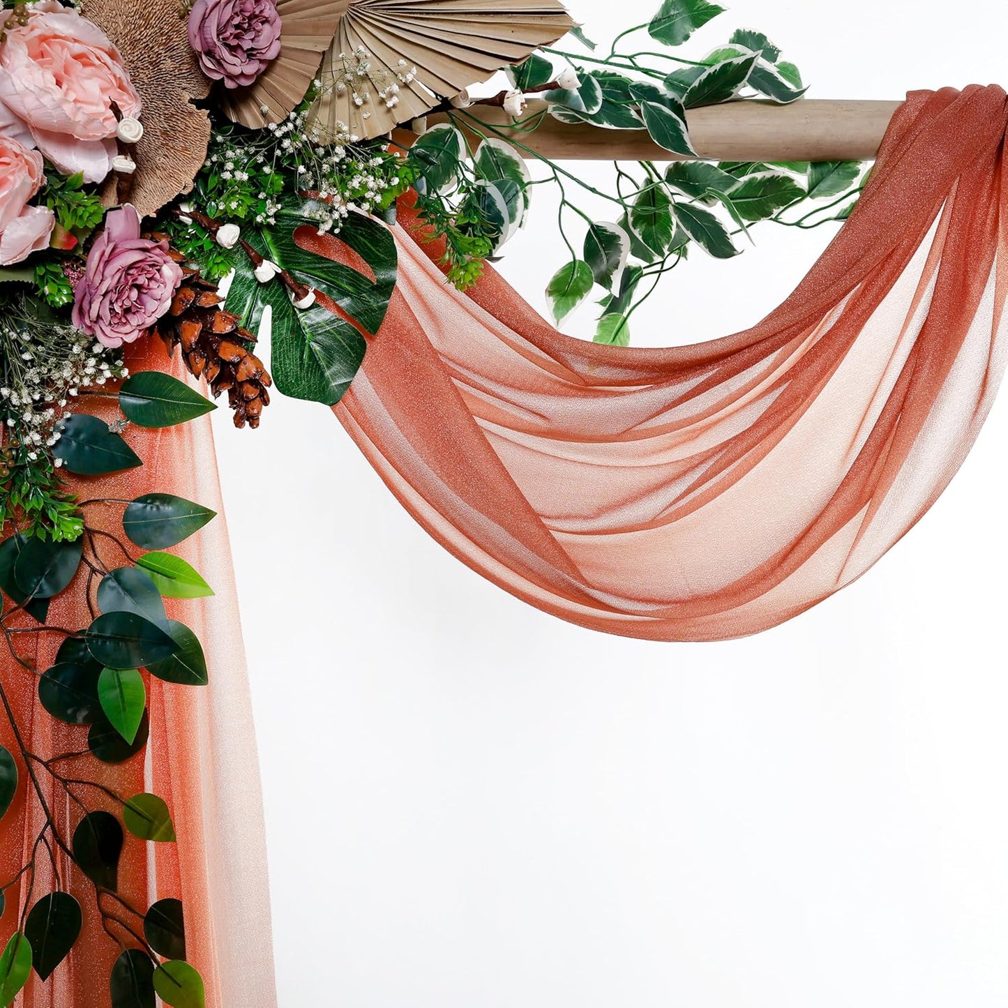 VDS Pack of 1 Panel (30 Inch X 50 Feet) Wedding Arch Draping Fabric Sheer Chiffon Fabric Drapery for Wedding Ceremony Reception Swag Backdrop Canopy Chuppah ARBO Altars Decoration (Terracotta)