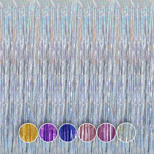 QRabbit 4 Pack Foil Curtain Backdrop, Silver Metallic Tinsel Foil Fringe Curtains, Party Streamers for Birthday Graduation Engagement Wedding Baby Shower Christmas Party Decorations