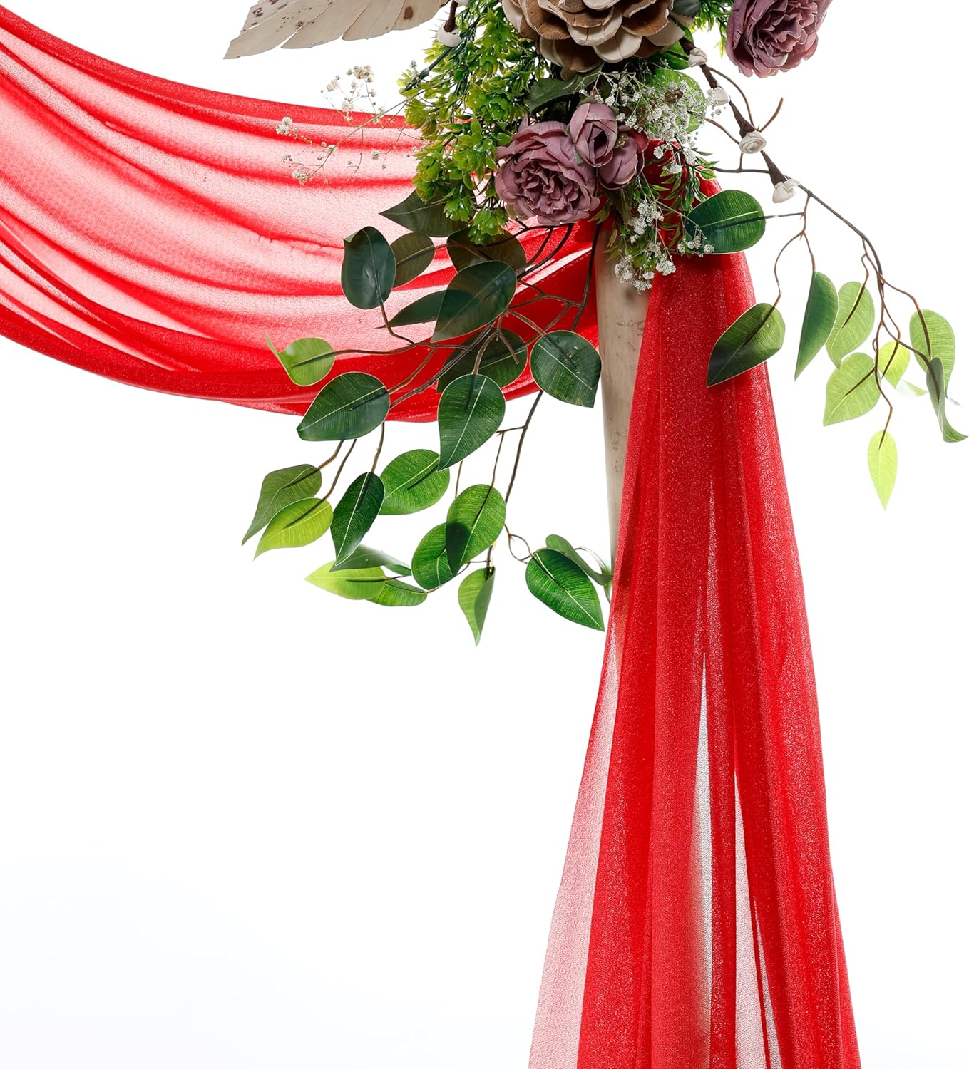 VDS Pack of 1 Panel (30 Inch X 40 Feet) Wedding Arch Draping Fabric Sheer Chiffon Fabric Drapery for Wedding Ceremony Reception Swag Backdrop Canopy Chuppah ARBO Altars Decoration (Red)