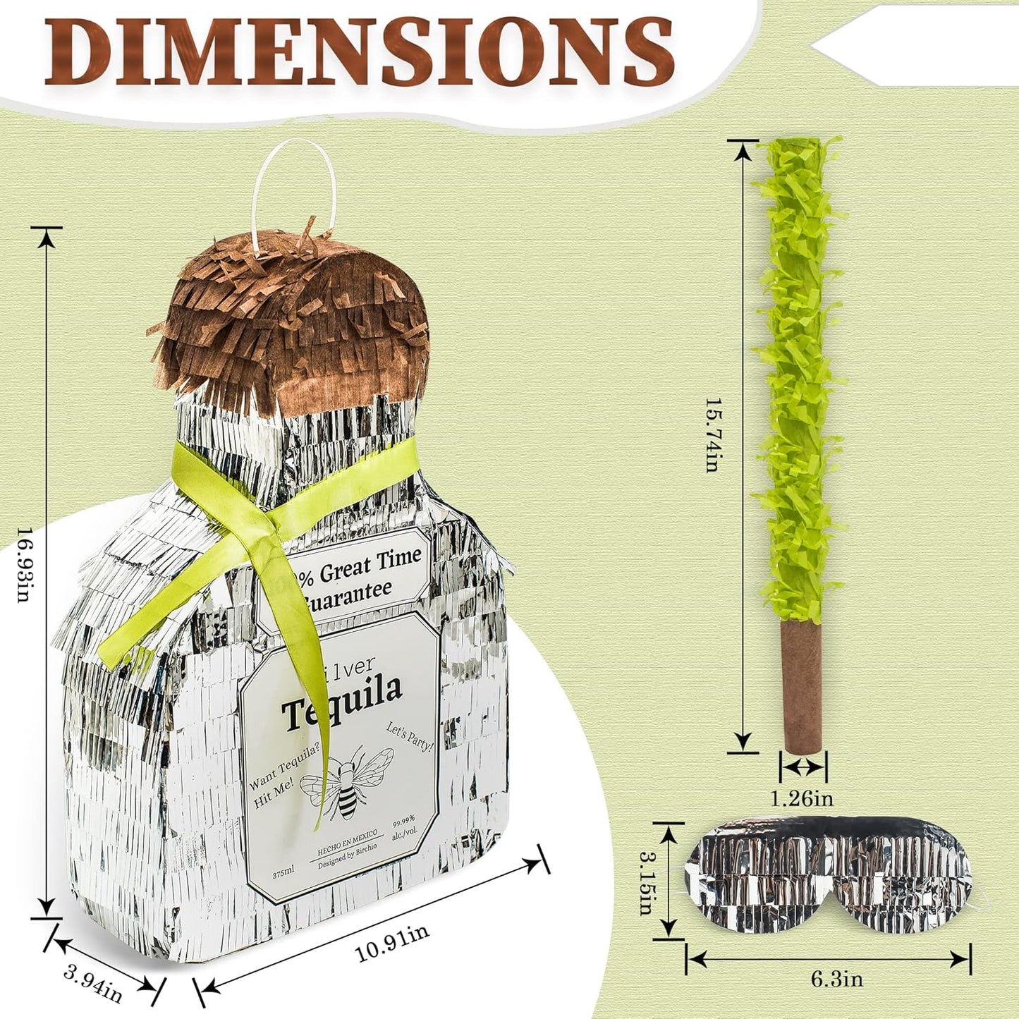 Tequila Bottle Pinata, Silver, Perfect for Birthday Parties, 10.5 x 10.5 x 4 Inches, 5 Pound Capacity, Adult-Party Pinata