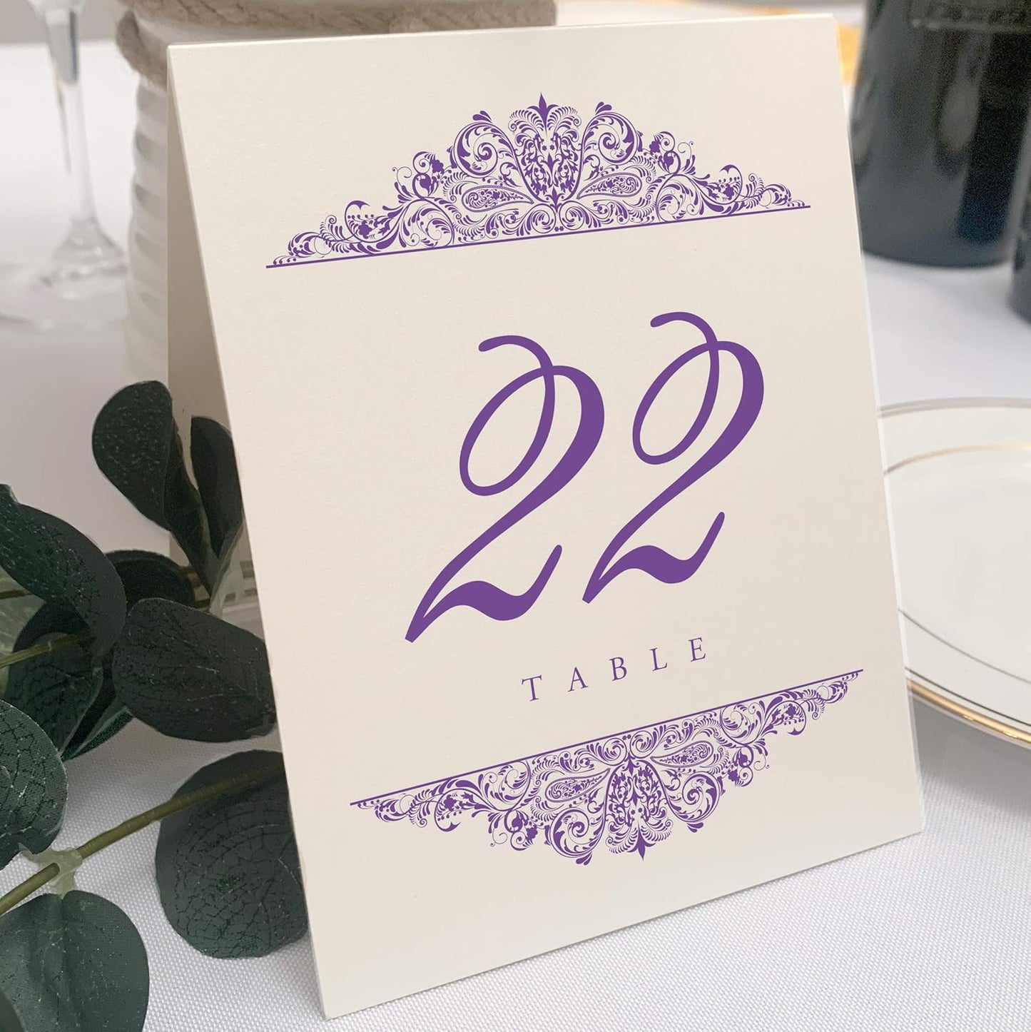 Paisley Wedding Table Numbers (Select Color/Quantity), Champagne, Purple, 1-10, Double Sided, Tent or Use in a Stand, Great for Parties & Restaurants - Made in the USA