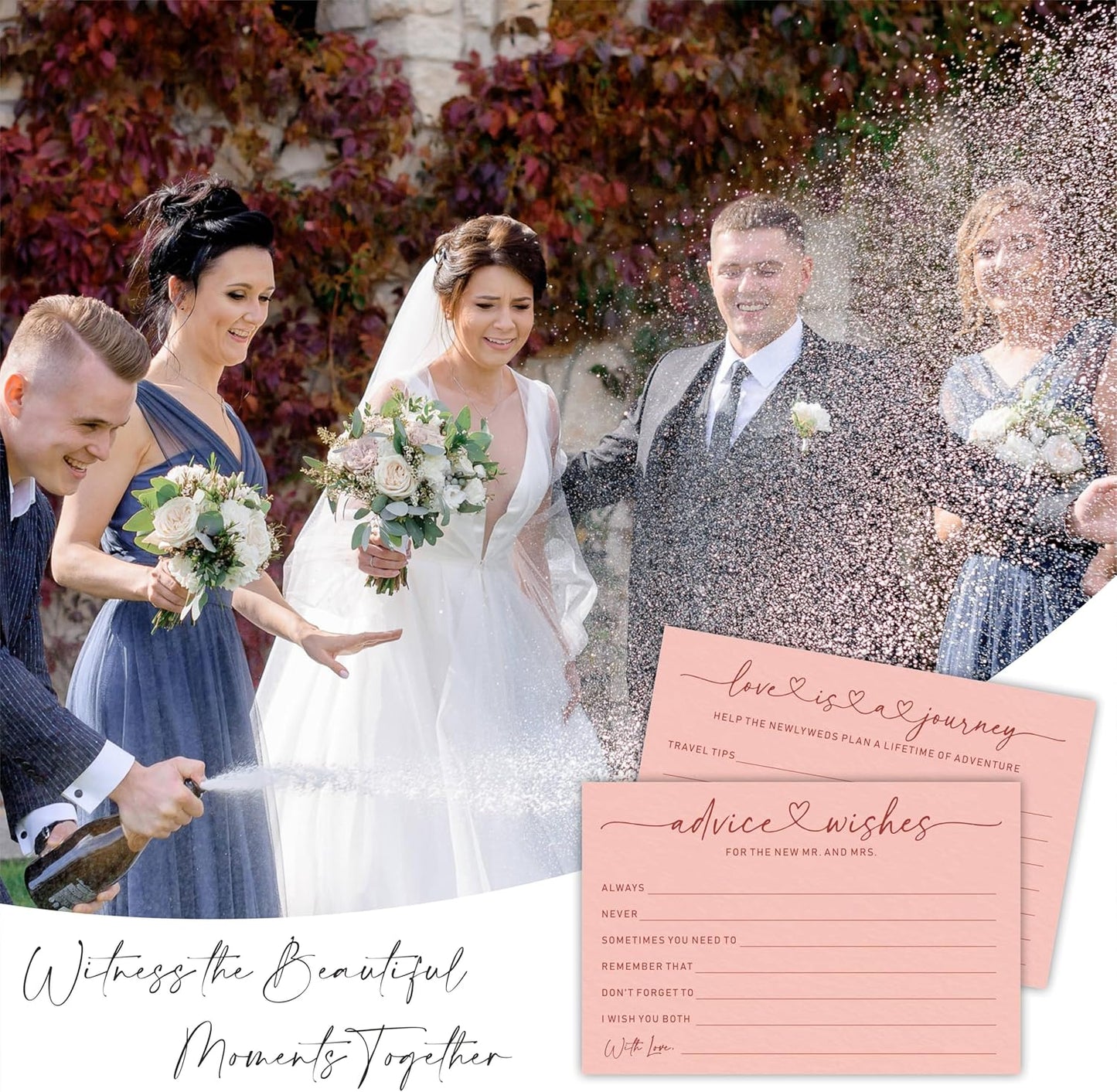 Wedding Advice Cards -Pack Of 30 Wishes For The New Mr & Mrs Wedding,Love Is A Journey Cards - Bride and Groom Newlyweds Bridal Shower Party Decoration,Games(Pink) - A04