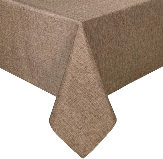 Hiasan Faux Linen Rectangle Tablecloth - Wrinkle and Stain Resistant Washable Table Cloth for Kitchen Dining Room Holiday Table Cover for Party Dinner, Khaki, 60 x 102 Inch