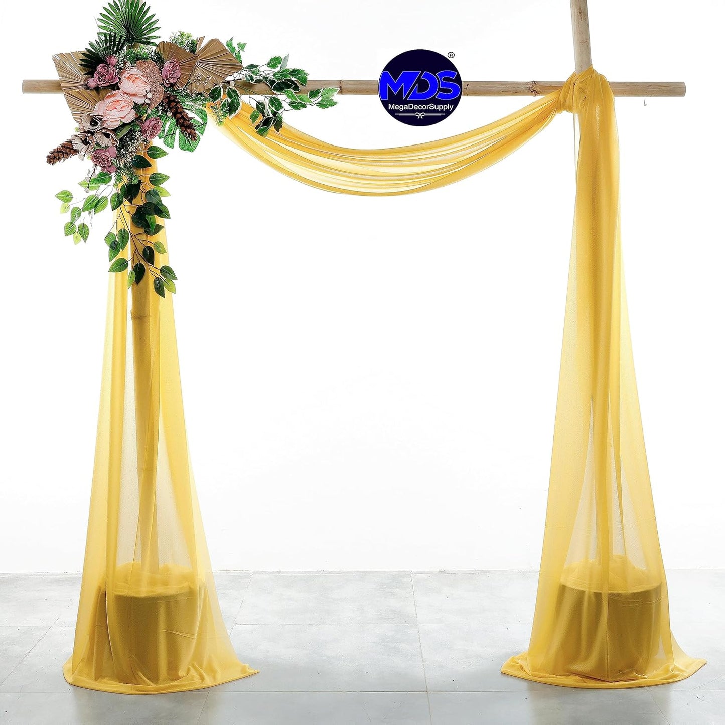 MDS Halloween Chiffon Draping Fabric - 2 Panel, 30" Wide x 50ft Long - Sheer Spooky Arbor & Canopy Drapery for Haunted House Backdrops, Party Ceilings, DIY Costumes & Themed Events - Gold