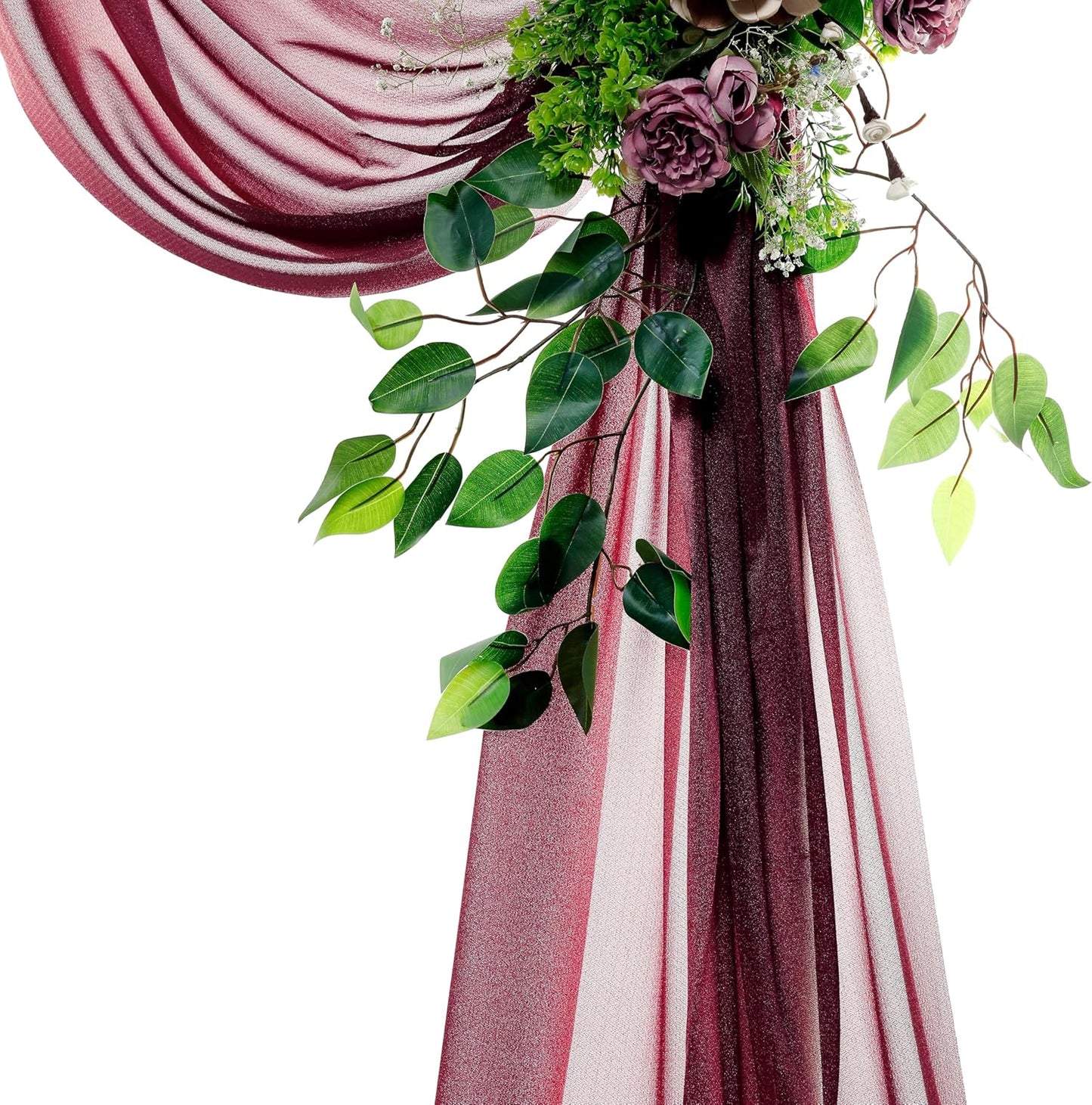 VDS Pack of 1 Panel (30 Inch X 100 Feet) Wedding Arch Draping Fabric Sheer Chiffon Fabric Drapery for Wedding Ceremony Reception Swag Backdrop Canopy Chuppah ARBO Altars Decoration (Burgundy)