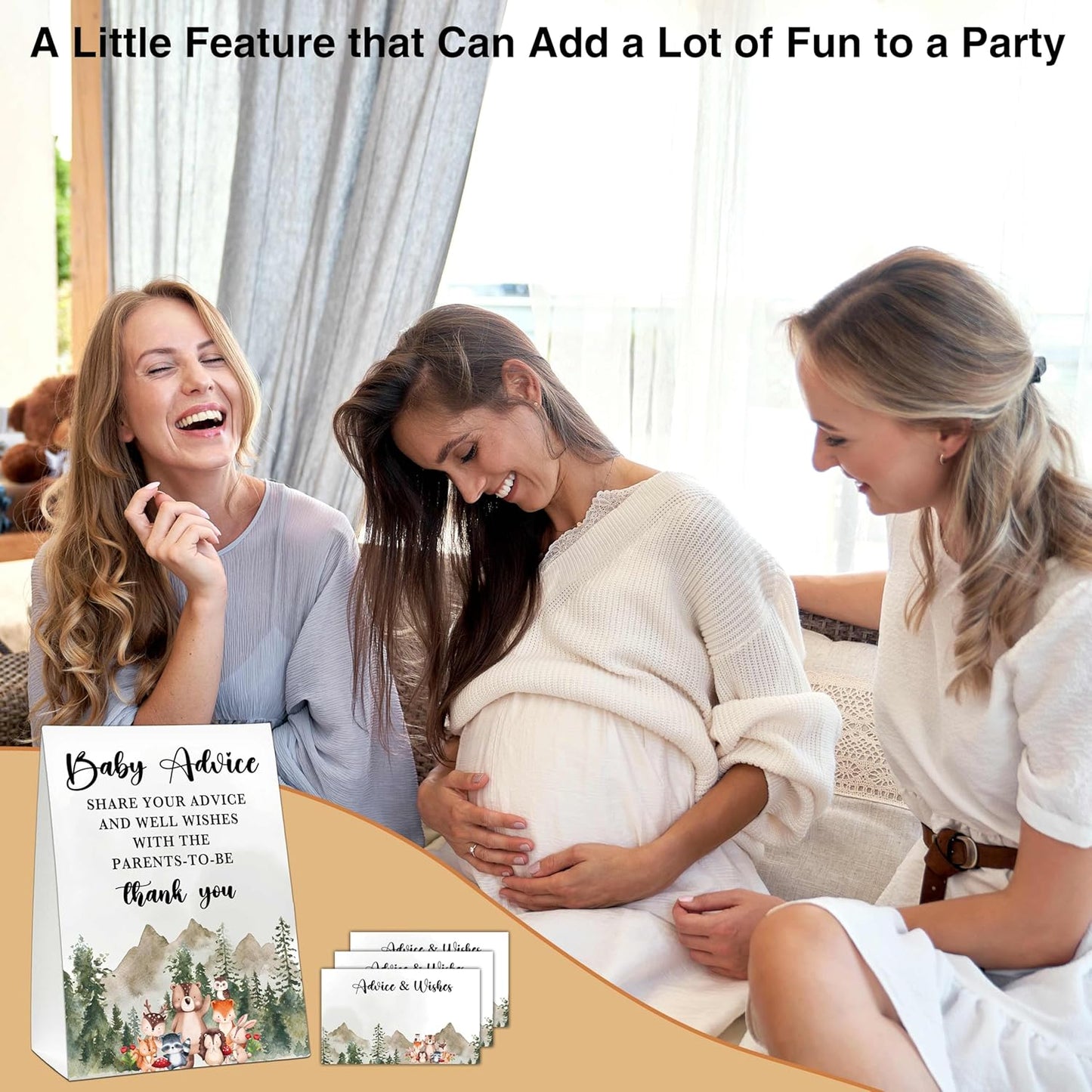 Woodland Baby Shower Game, Jungle Animal Safari 50 Baby Advice Cards with 1 Standing Sign for Gender Neutral Baby Shower - A03