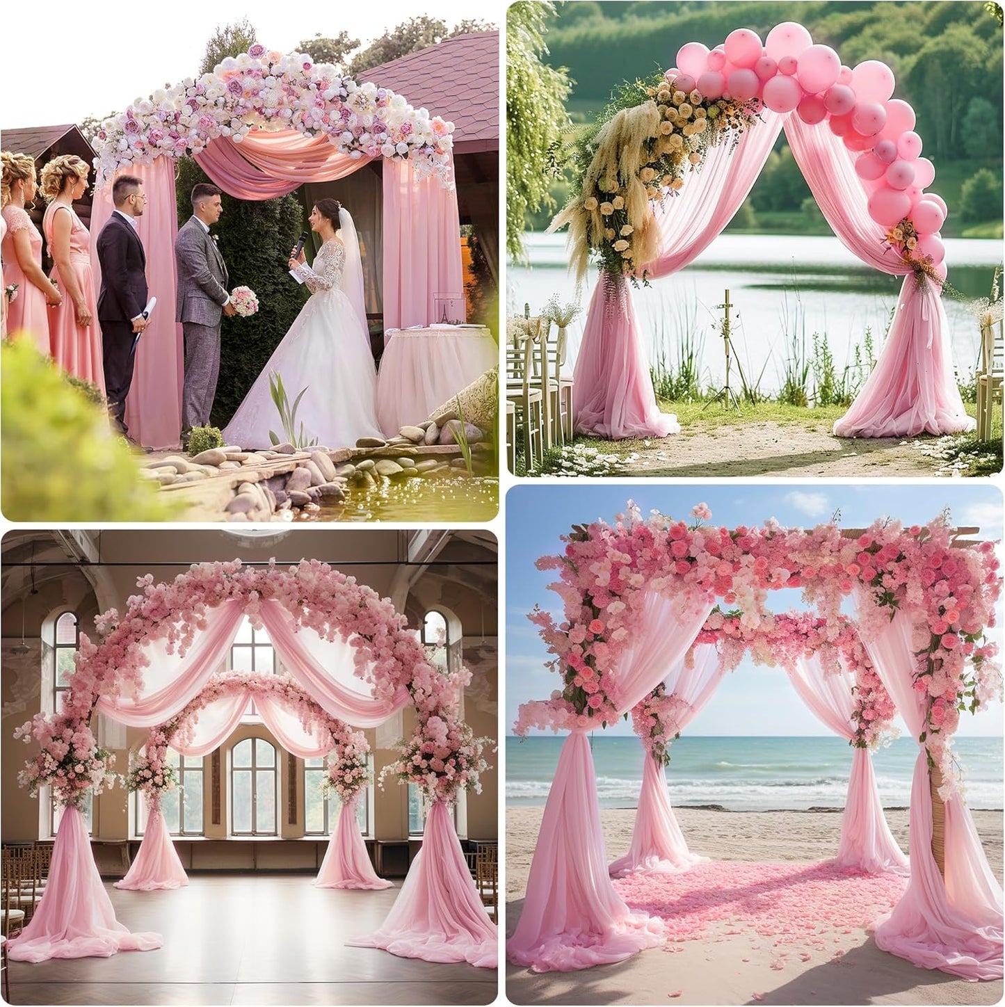 Wedding Arch Draping Fabric 2 Panels 28.7" x 20FT Blush Pink Sheer Chiffon Backdrop Drapes for Wedding Ceremony Birthday Party Bridal Shower Outdoor Decoration