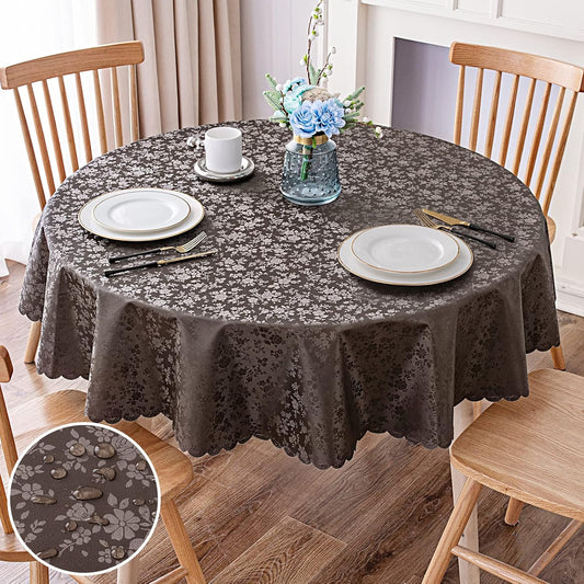 Smiry Round Table Cloth, Waterproof Heavy Duty Vinyl Tablecloths, Wipeable Washable Table Cover for Kitchen and Dining Room (Coffee, 70" Round)