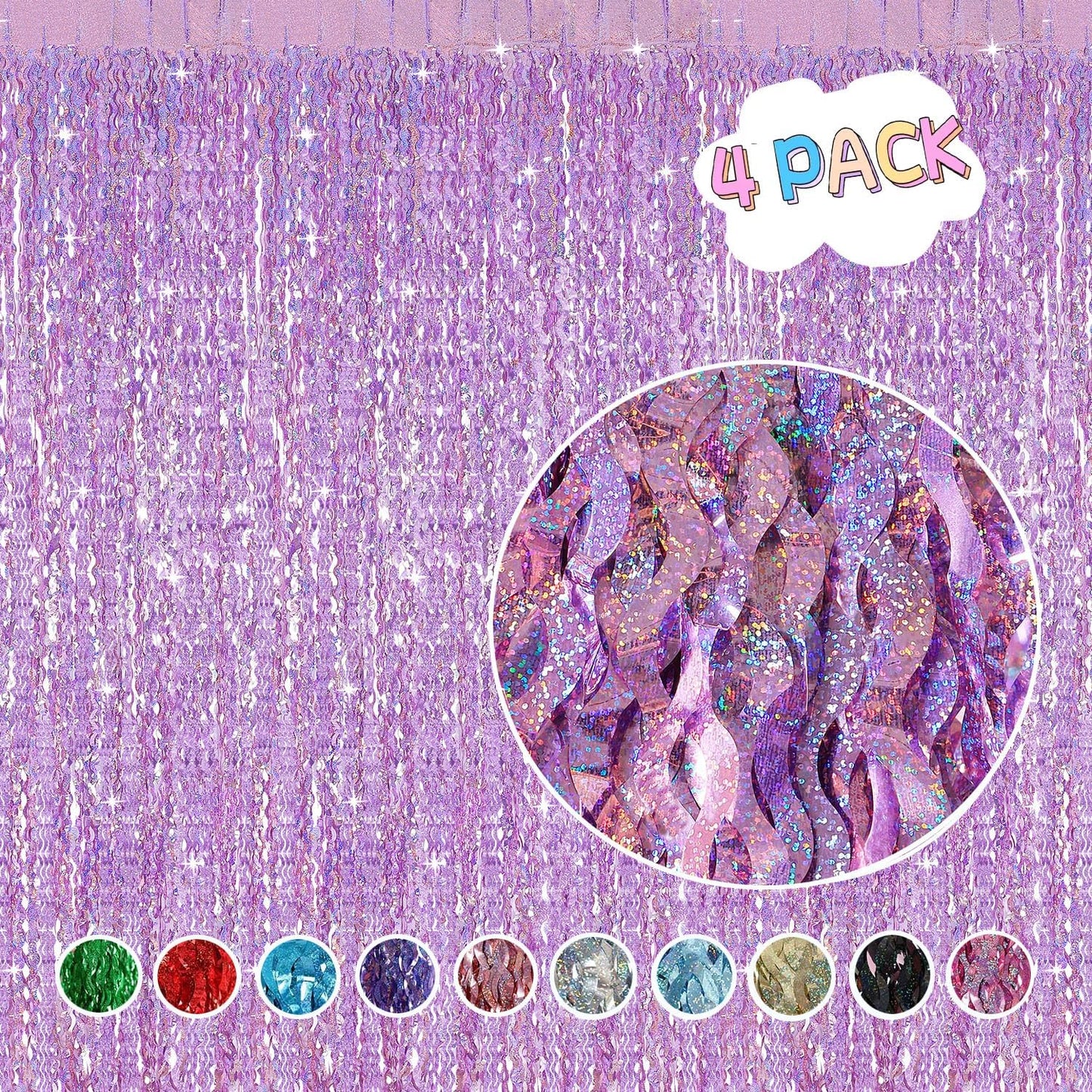 4 Pack Pink Tinsel Curtain Party Backdrop - CYLMFC 3.3 ft x 6.6 ft Sparkle Wavy Foil Fringe Backdrop Curtain for Party Decorations Girls Birthday Bachelorette Party Decor Supplies Photobooth Props