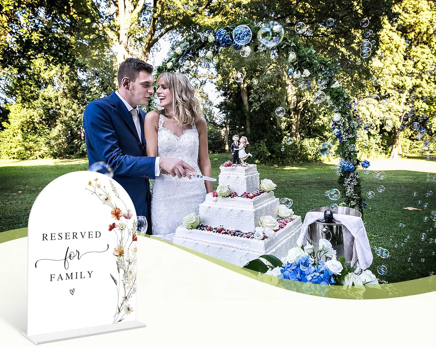 Boho Floral Reserved for Family Sign, 6 x 8 Inch White Arch Acrylic Wedding Sign with Holder, Wedding Sign for Ceremony and Reception, Wedding Decoration, Wedding Supplies - BX19