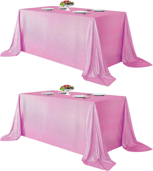Fitable 2 Pack Pink Sequin Tablecloth for Parties 60x120 Inch - Sparkle Glitter Table Cloth Laser Rectangle Overlay for Wedding Baby Shower Ceremony Birthday Holiday Banquet