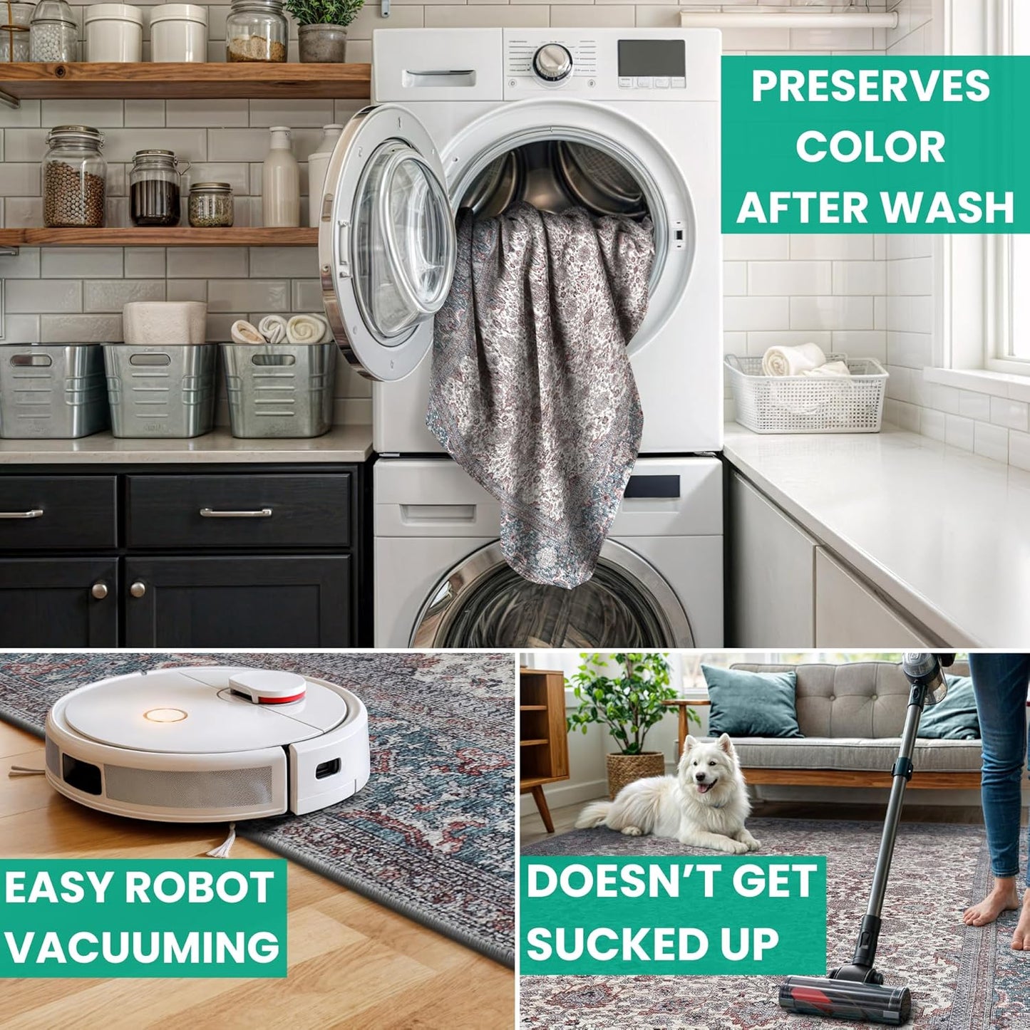 Bloom Rugs Washable Non-Slip 9' x 12' Rug - Teal/Blue/Beige Traditional Oriental Area Rug for Living Room, Bedroom, Dining Room, and Kitchen - Exact Size: 9' x 12'