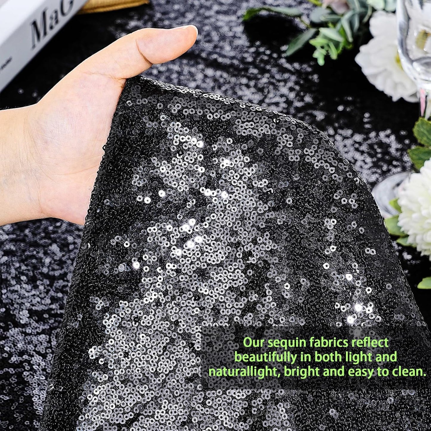 QueenDream Black Sequin Tablecloth 60" x 102" Black Table Cloth Rectangle Glitter Tablecloth for Wedding Birthday Party Ceremony Cake Dessert Table Decorations
