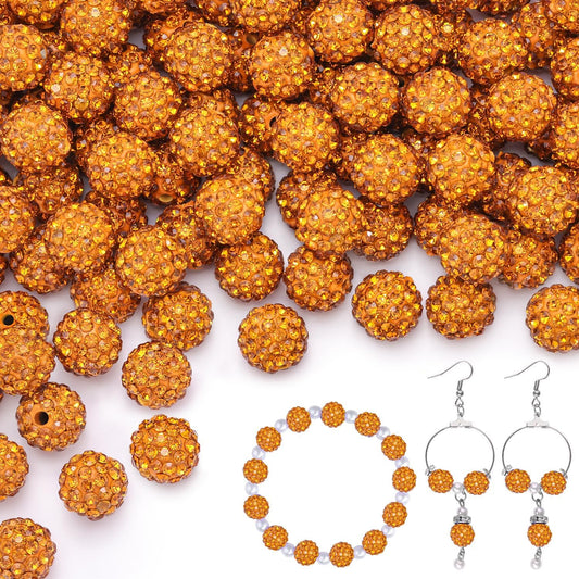 150 pcs 10mm Rhinestone Beads for Jewelry Making, Golden Shiny Round Shamballa Disco Beads Bulk, Sparkle Crystal Clay Christmas for Bracelet Baseball Necklace Earring Crafting and DIY
