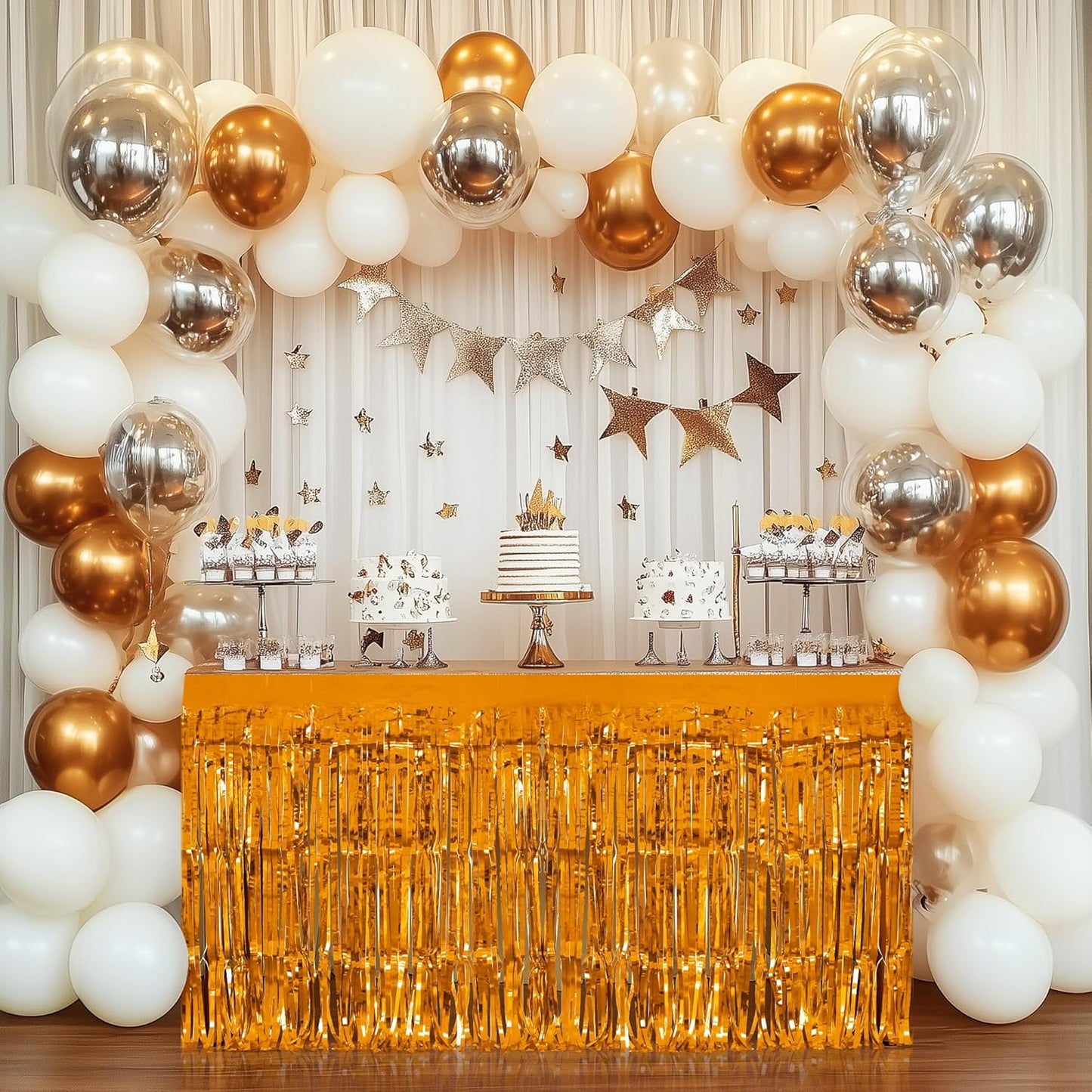 2 Pack Black Orange Table Skirts, 29x108" Metallic Foil Tinsel Fringe Table Skirt for Rectangle Tables Streamer Curtains Backdrop, Party Decorations for Birthdays, Weddings, Holidays