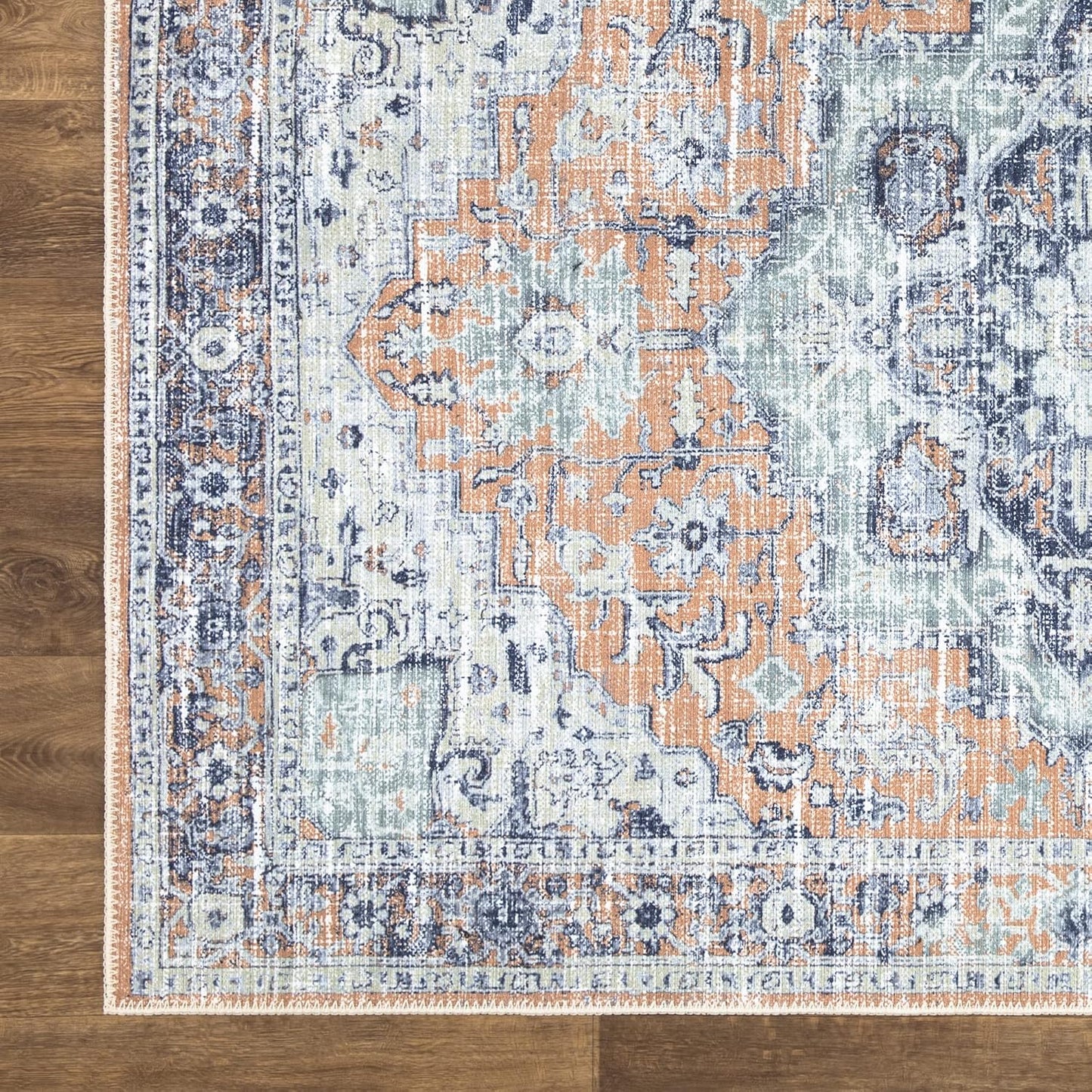 Bloom Rugs Washable Non-Slip 8' x 10' Rug - Peach/Blue Traditional Area Rug for Living Room, Bedroom, Dining Room, and Kitchen - Exact Size: 8' x 10'