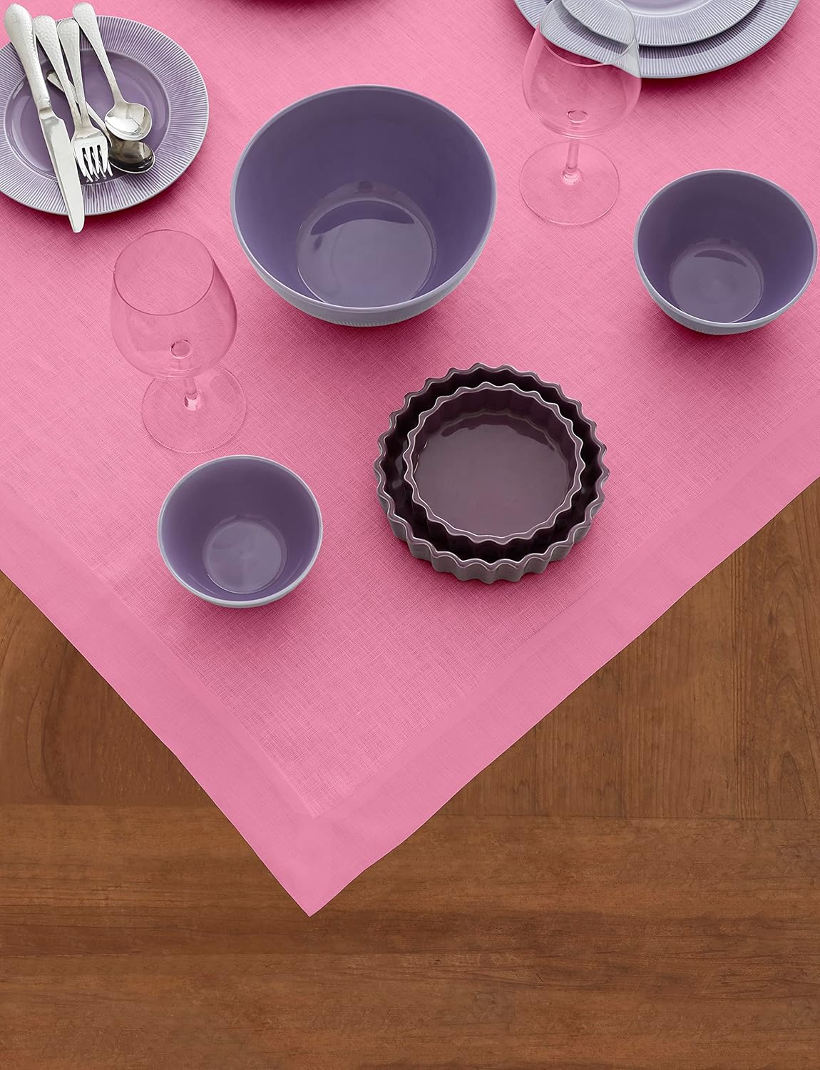 Solino Home Linen Square Tablecloth 52 x 52 Inch - 100% Pure Linen Flamingo Pink Table Throw - Fete, Machine Washable Table Cloth for Halloween